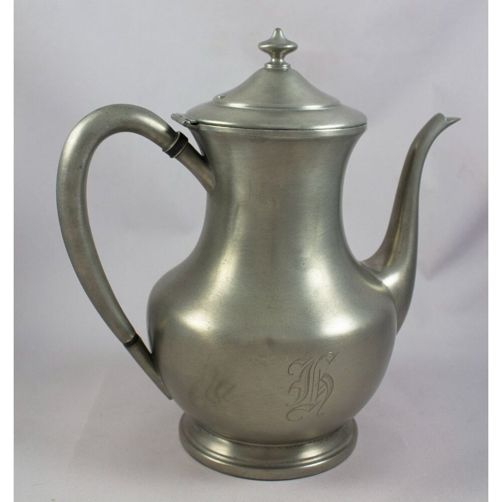 BRS Bernard Rice Sons Pewter Coffee Pot B212 10" Tall c. 1910 Monogram